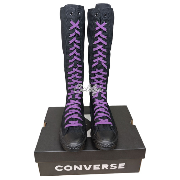 Converse CTAS XXHI Black Purple Elastic Laced Knee High Sneaker Boot Womens 9 - Picture 1 of 10